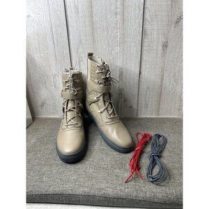 GodSpeed Mens 11.5 Khaki Lace Up Combat Boots Adjustable Buckle & Extra Laces
